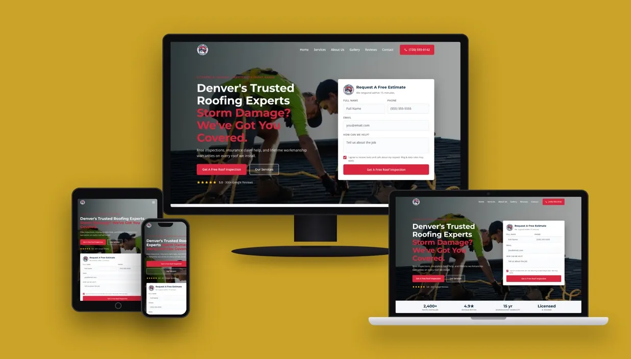 Summit Ridge Roofing website shown on desktop, laptop, tablet, and phone